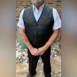 Cripple Creek Mens Black 100% Leather Western Cowboy Button Front Vest Size 3X